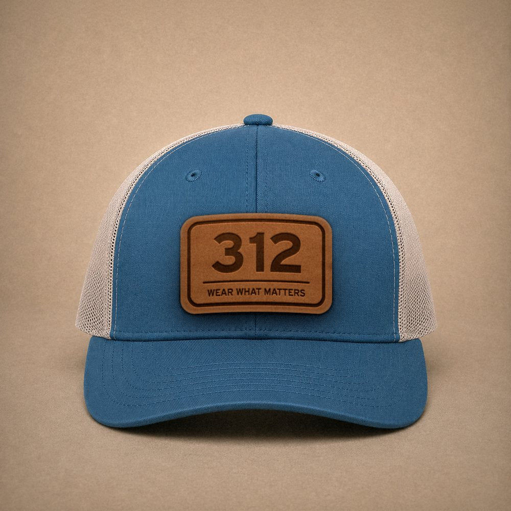 Steel Blue Chicago hats — Chicago 312 Leather Patch Trucker Hat