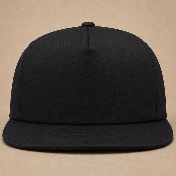 Black custom flat brim hats — Custom Leather Patch Flat Brim Hat