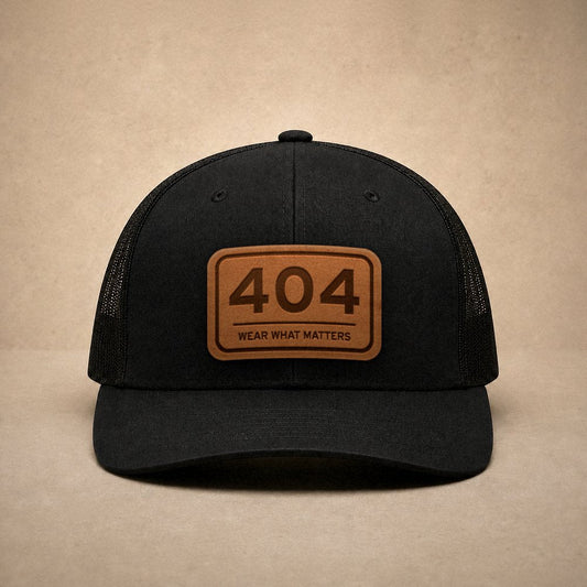 Black Atlanta hats — Atlanta 404 Leather Patch Trucker Hat