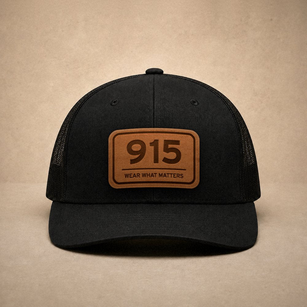 Black El Paso hats — El Paso 915 Leather Patch Trucker Hat