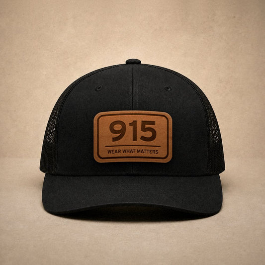 Black El Paso hats — El Paso 915 Leather Patch Trucker Hat