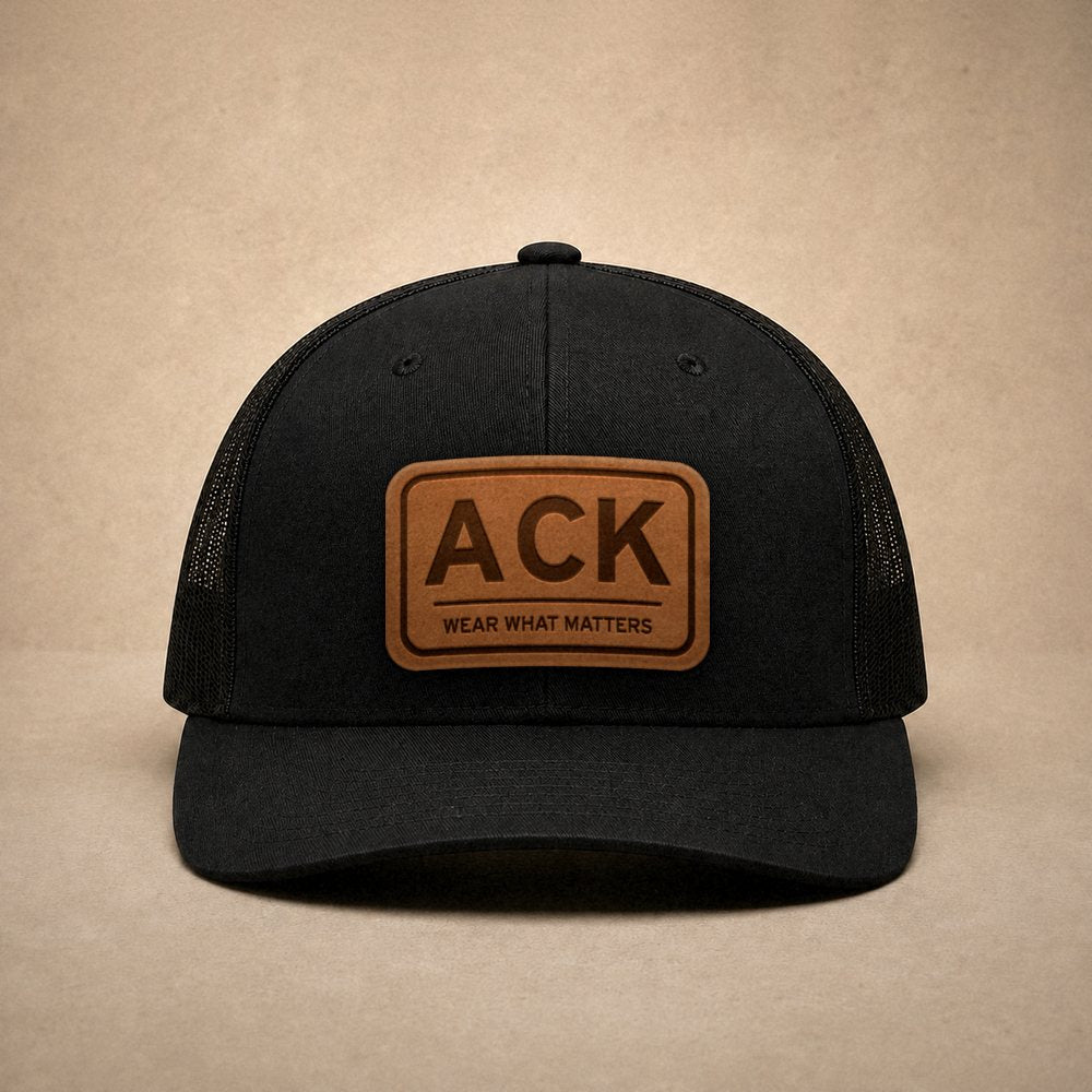 Black Nantucket hats — Nantucket ACK Leather Patch Trucker Hat