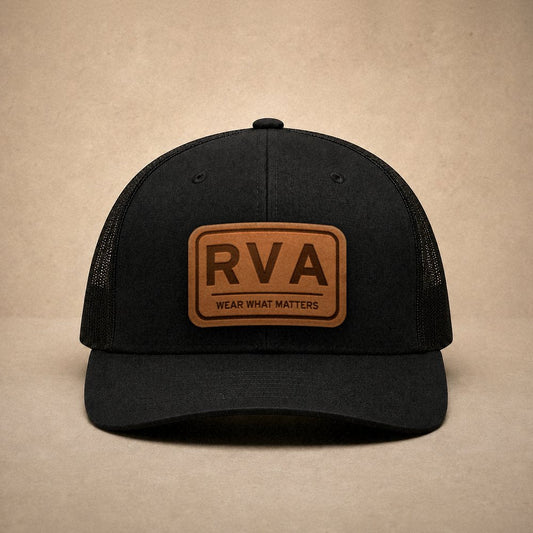 Black Richmond hats — Richmond RVA Leather Patch Trucker Hat