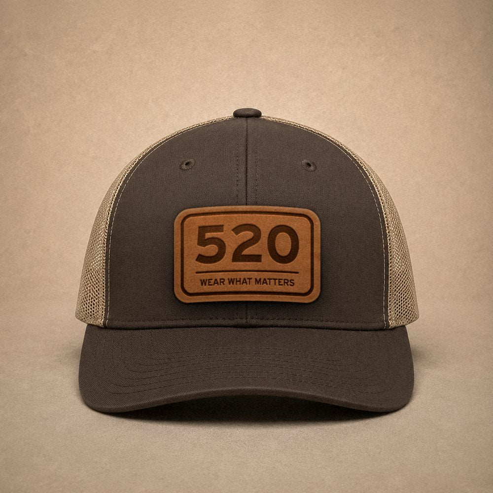 Brown Tucson hats — Tucson 520 Leather Patch Trucker Hat