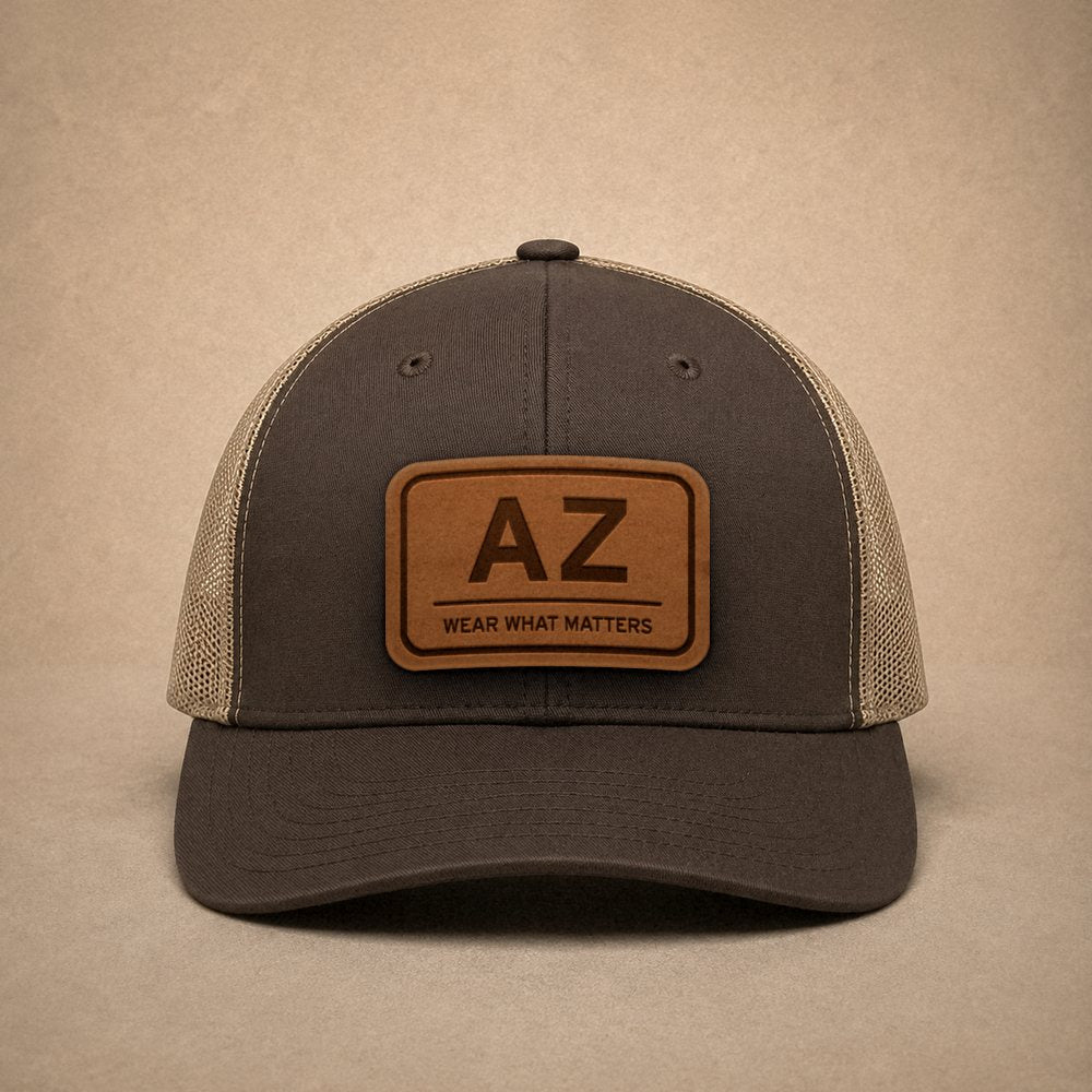 Brown Arizona hats — Arizona AZ Leather Patch Trucker Hat