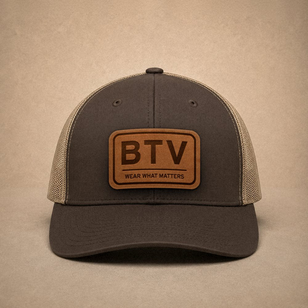 Brown Burlington hats — Burlington BTV Leather Patch Trucker Hat