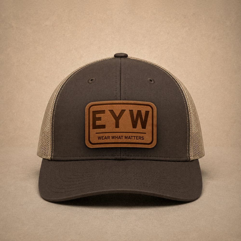 Brown Key West hats — Key West EYW Leather Patch Trucker Hat