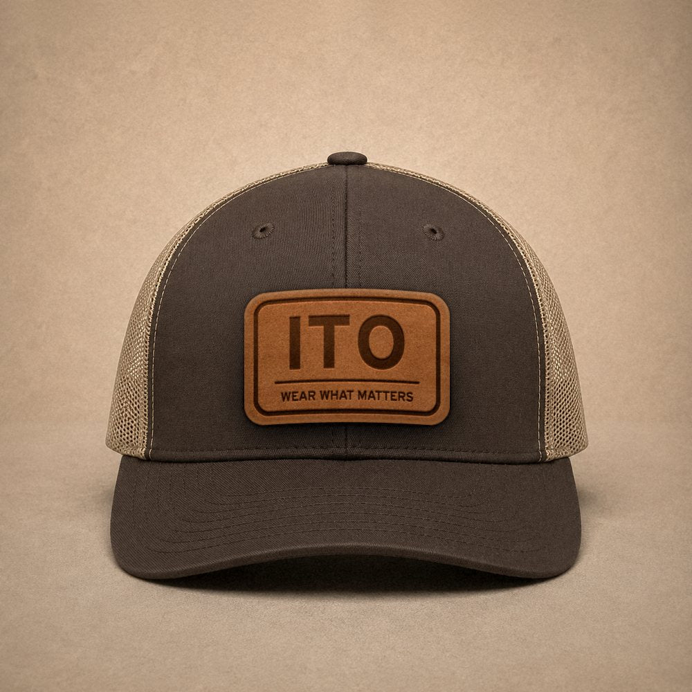 Brown Hilo hats — Hilo ITO Leather Patch Trucker Hat