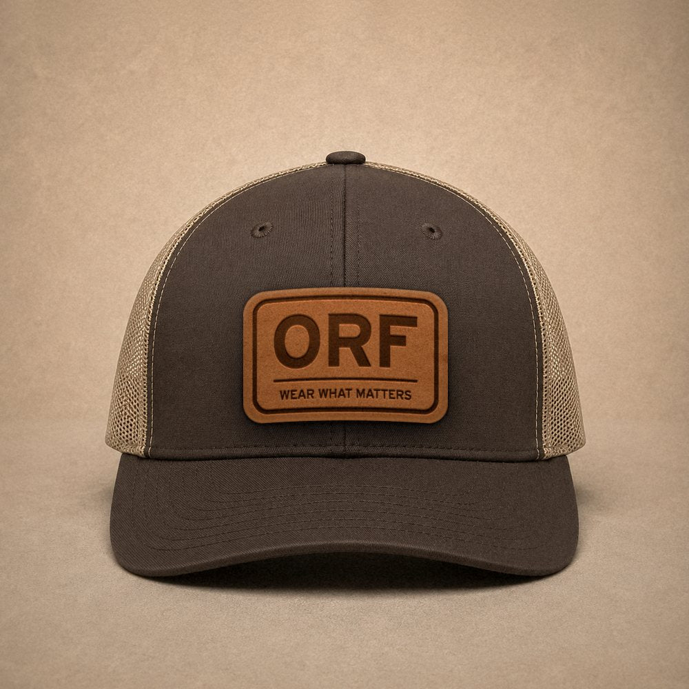 Brown Norfolk hats — Norfolk ORF Leather Patch Trucker Hat