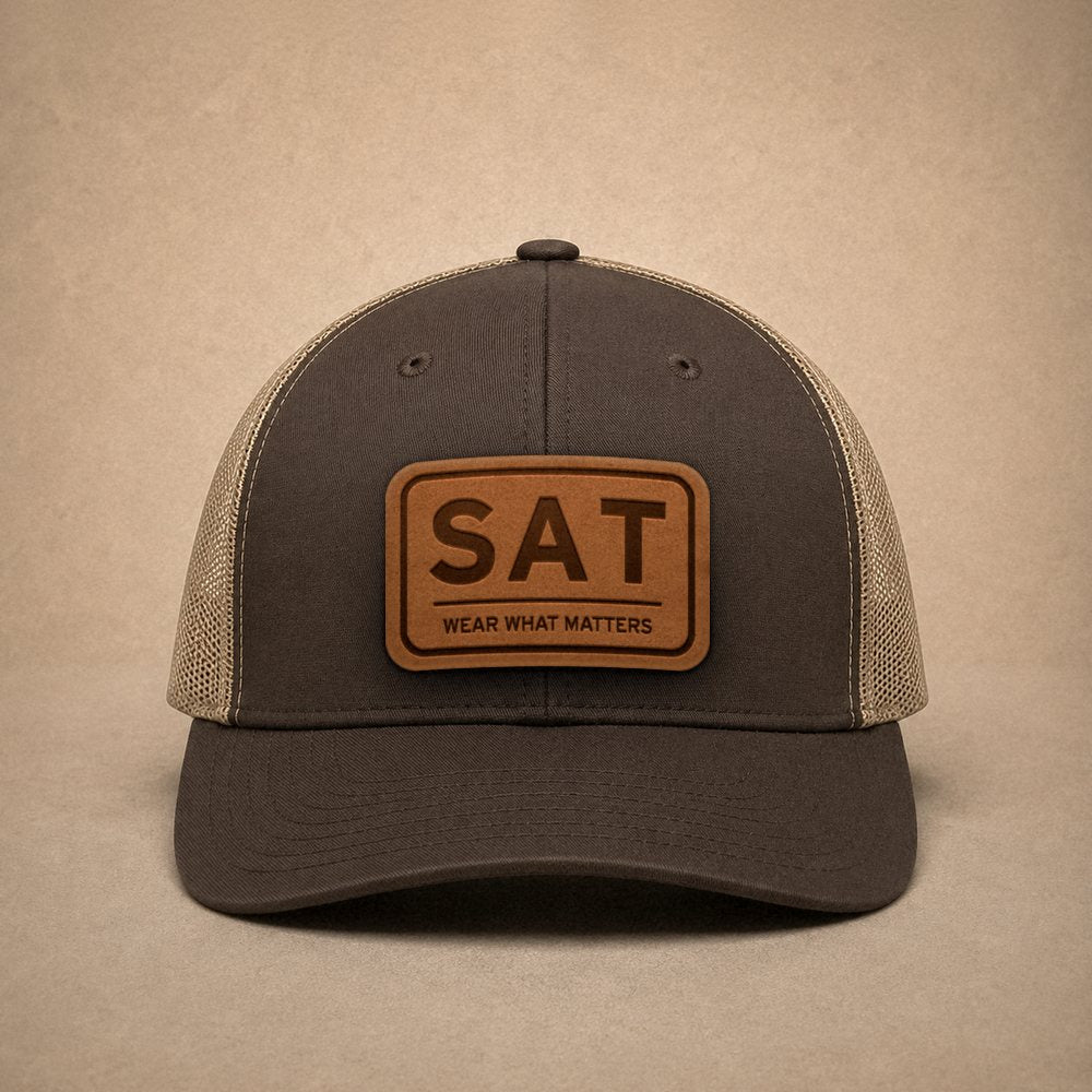 Brown San Antonio hats — San Antonio SAT Leather Patch Trucker Hat