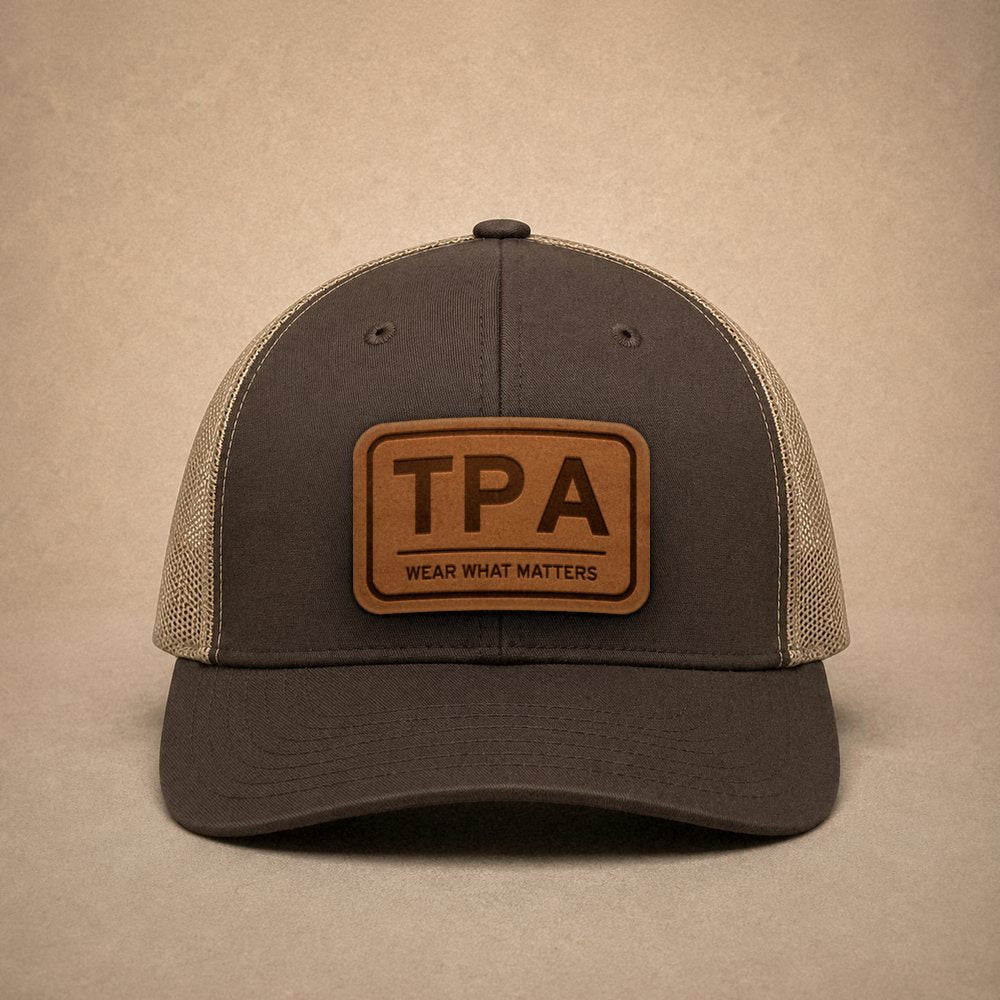 Brown Tampa hats — Tampa TPA Leather Patch Trucker Hat