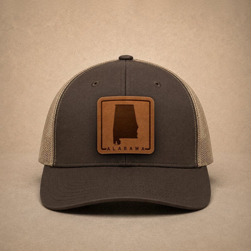 Brown Alabama hats — Alabama Outline Leather Patch Trucker Hat