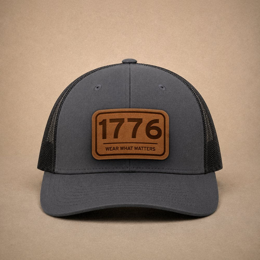 Charcoal USA hats — 1776 Leather Patch Trucker Hat