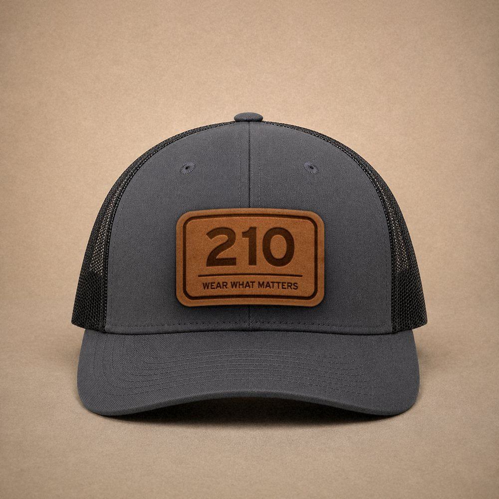 Charcoal San Antonio hats — San Antonio 210 Leather Patch Trucker Hat