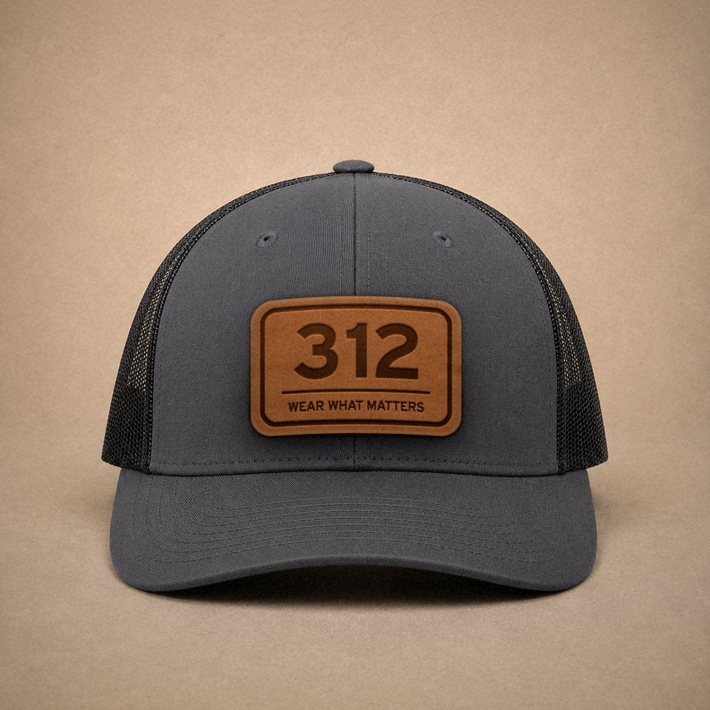 Charcoal Chicago hats — Chicago 312 Leather Patch Trucker Hat