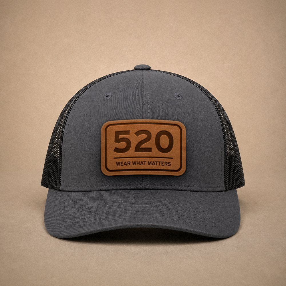 Charcoal Tucson hats — Tucson 520 Leather Patch Trucker Hat