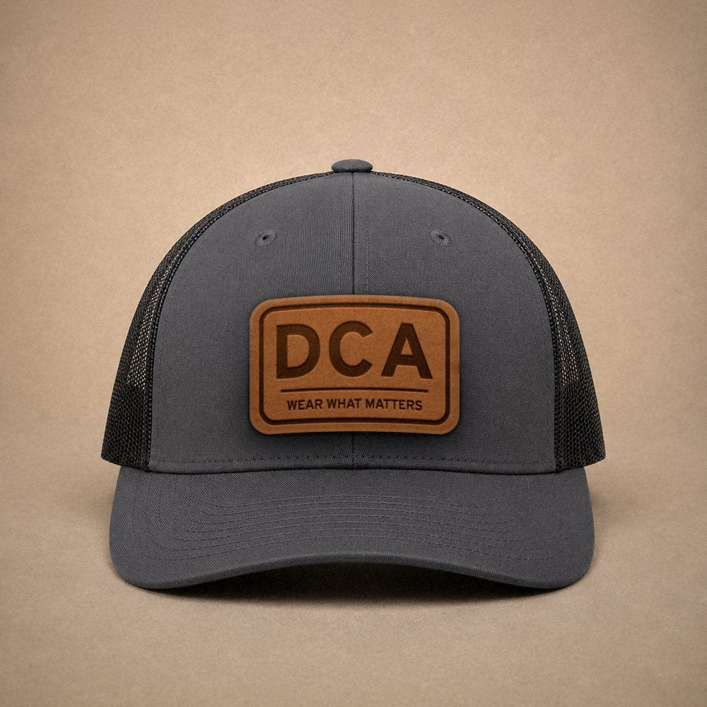 Charcoal Washington DC hats — Washington DC DCA Leather Patch Trucker Hat