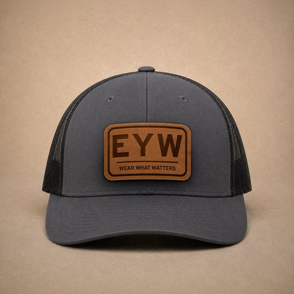 Charcoal Key West hats — Key West EYW Leather Patch Trucker Hat