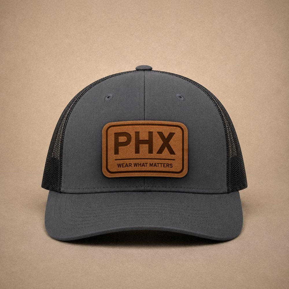 Charcoal Phoenix hats — Phoenix PHX Leather Patch Trucker Hat