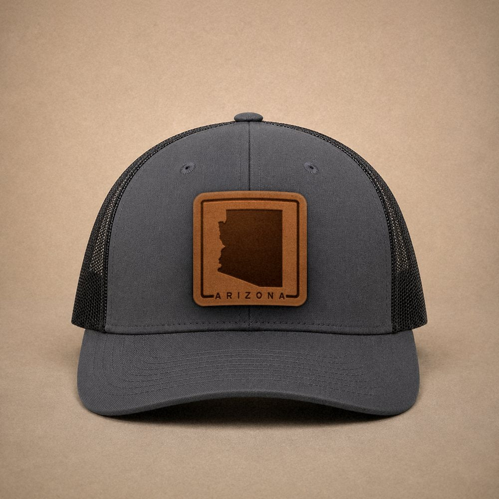 Charcoal Arizona hats — Arizona Outline Leather Patch Trucker Hat