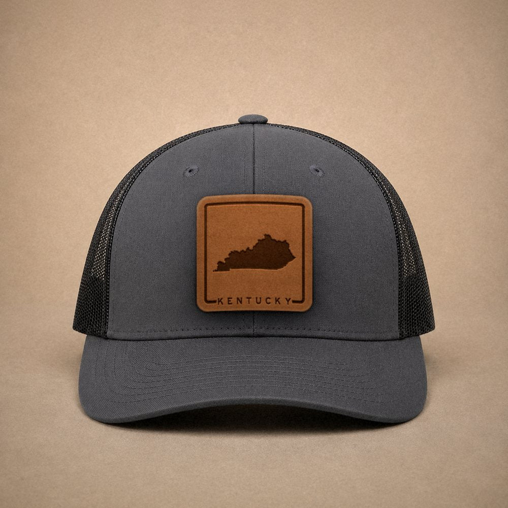 Charcoal Kentucky hats — Kentucky Outline Leather Patch Trucker Hat