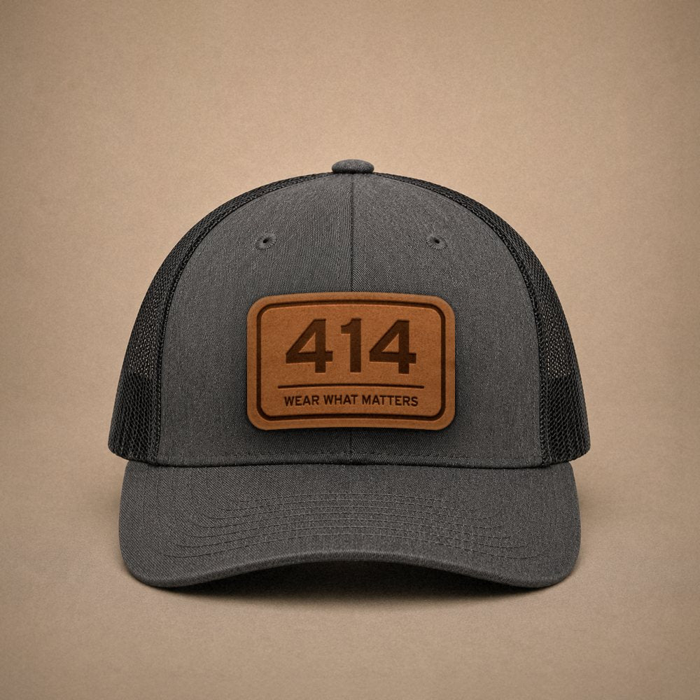 Dark Heather Grey Milwaukee hats — Milwaukee 414 Leather Patch Trucker Hat
