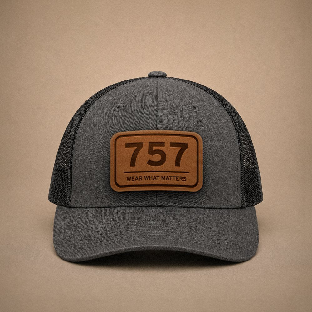 Dark Heather Grey Norfolk hats — Norfolk 757 Leather Patch Trucker Hat