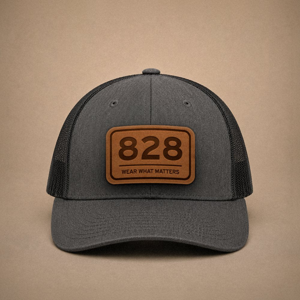 Dark Heather Grey Asheville hats — Asheville 828 Leather Patch Trucker Hat