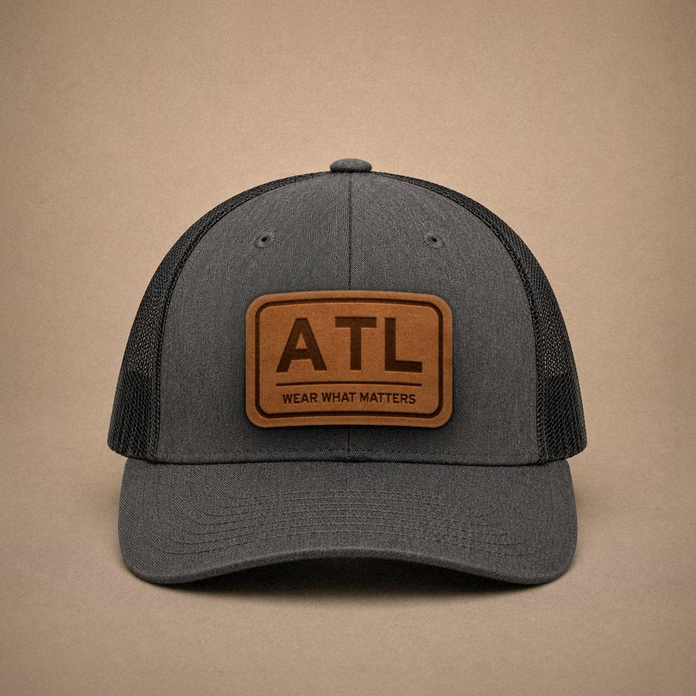 Dark Heather Grey Atlanta hats — Atlanta ATL Leather Patch Trucker Hat