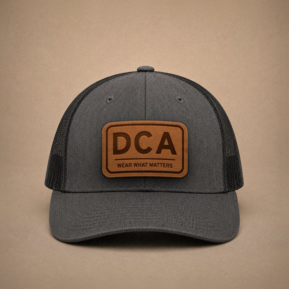 Dark Heather Grey Washington DC hats — Washington DC DCA Leather Patch Trucker Hat