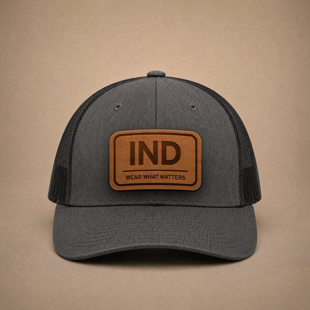 Dark Heather Grey Indianapolis hats — Indianapolis IND Leather Patch Trucker Hat
