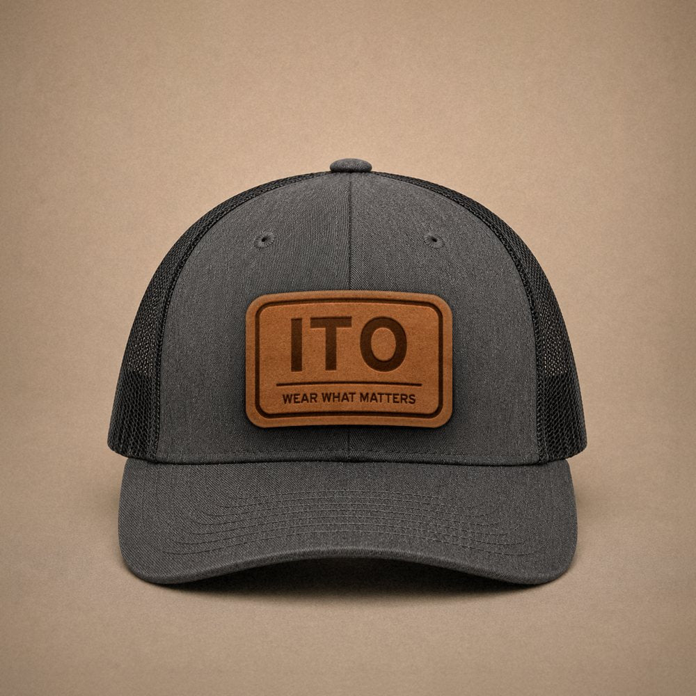 Dark Heather Grey Hilo hats — Hilo ITO Leather Patch Trucker Hat