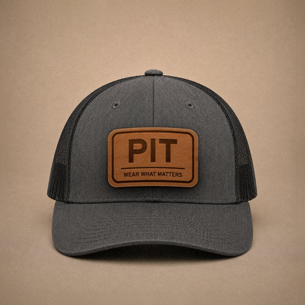 Dark Heather Grey Pittsburgh hats — Pittsburgh PIT Leather Patch Trucker Hat