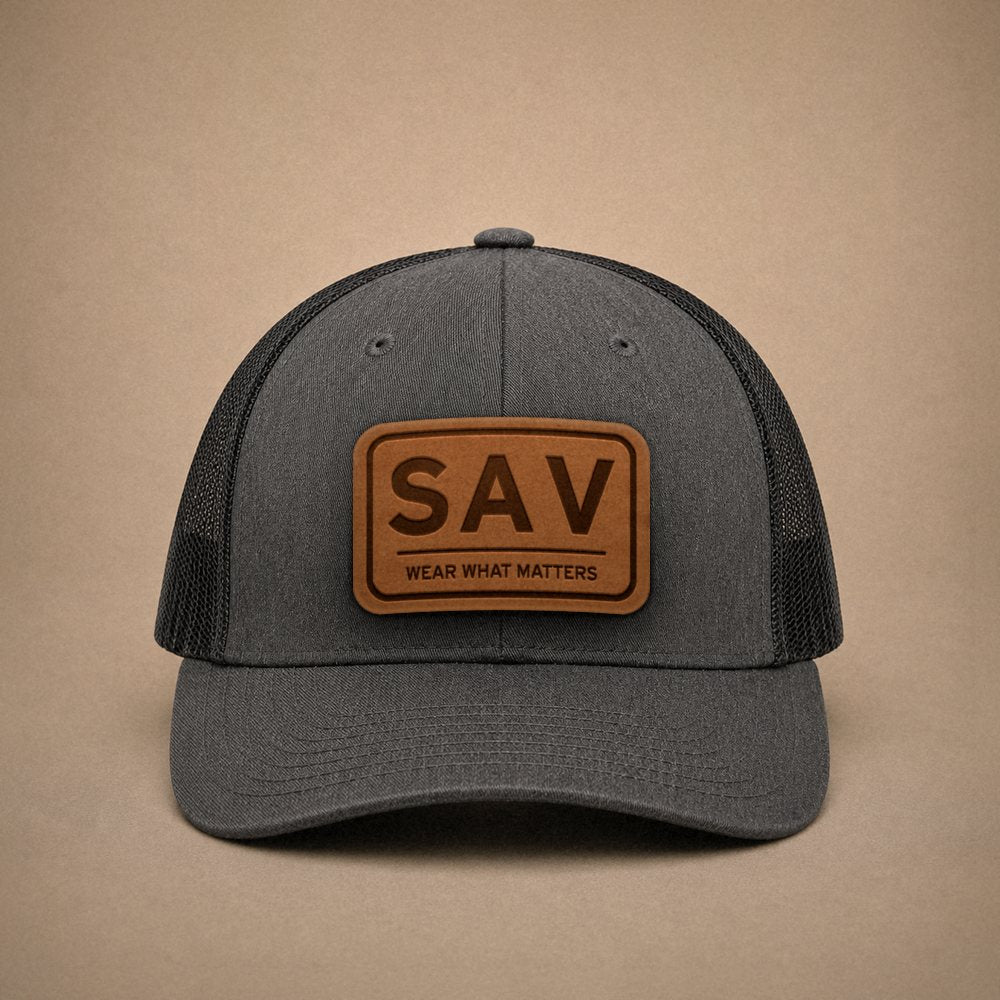 Dark Heather Grey Savannah hats — Savannah SAV Leather Patch Trucker Hat