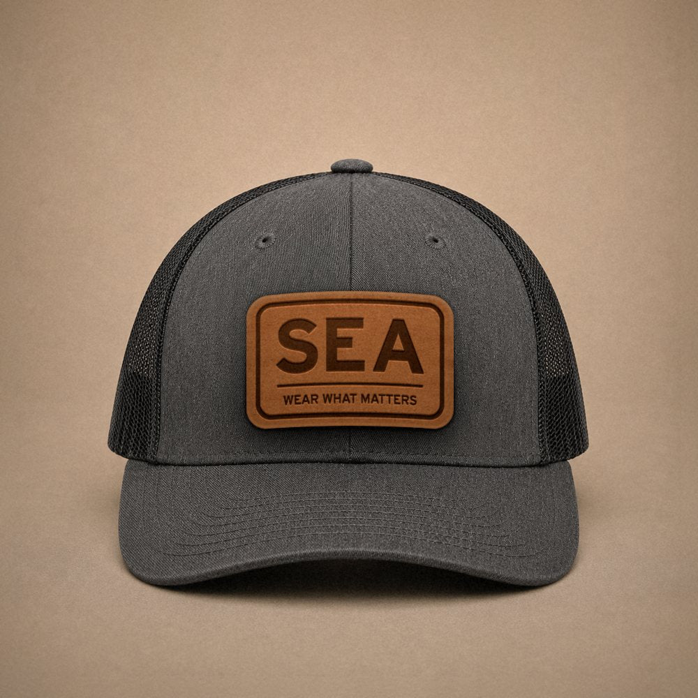 Dark Heather Grey Seattle hats — Seattle SEA Leather Patch Trucker Hat