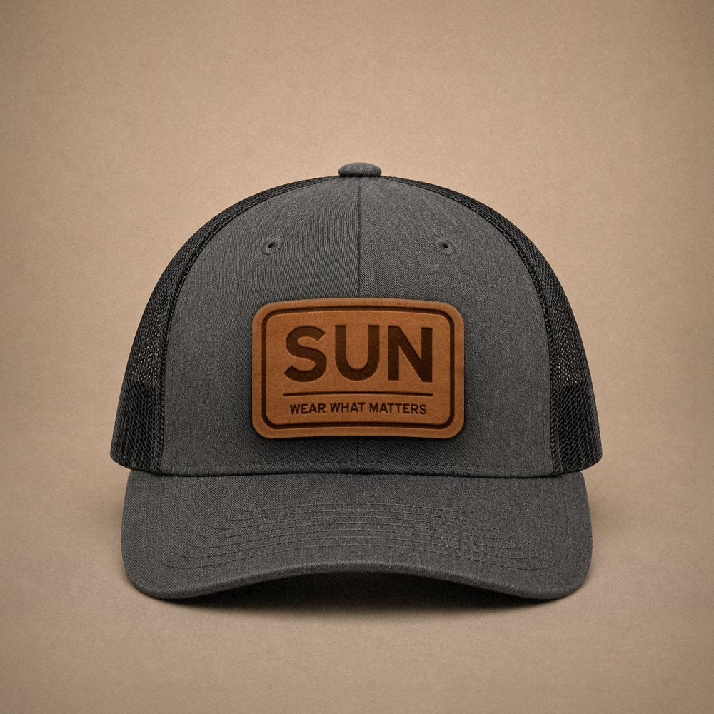 Dark Heather Grey Sun Valley hats — Sun Valley SUN Leather Patch Trucker Hat