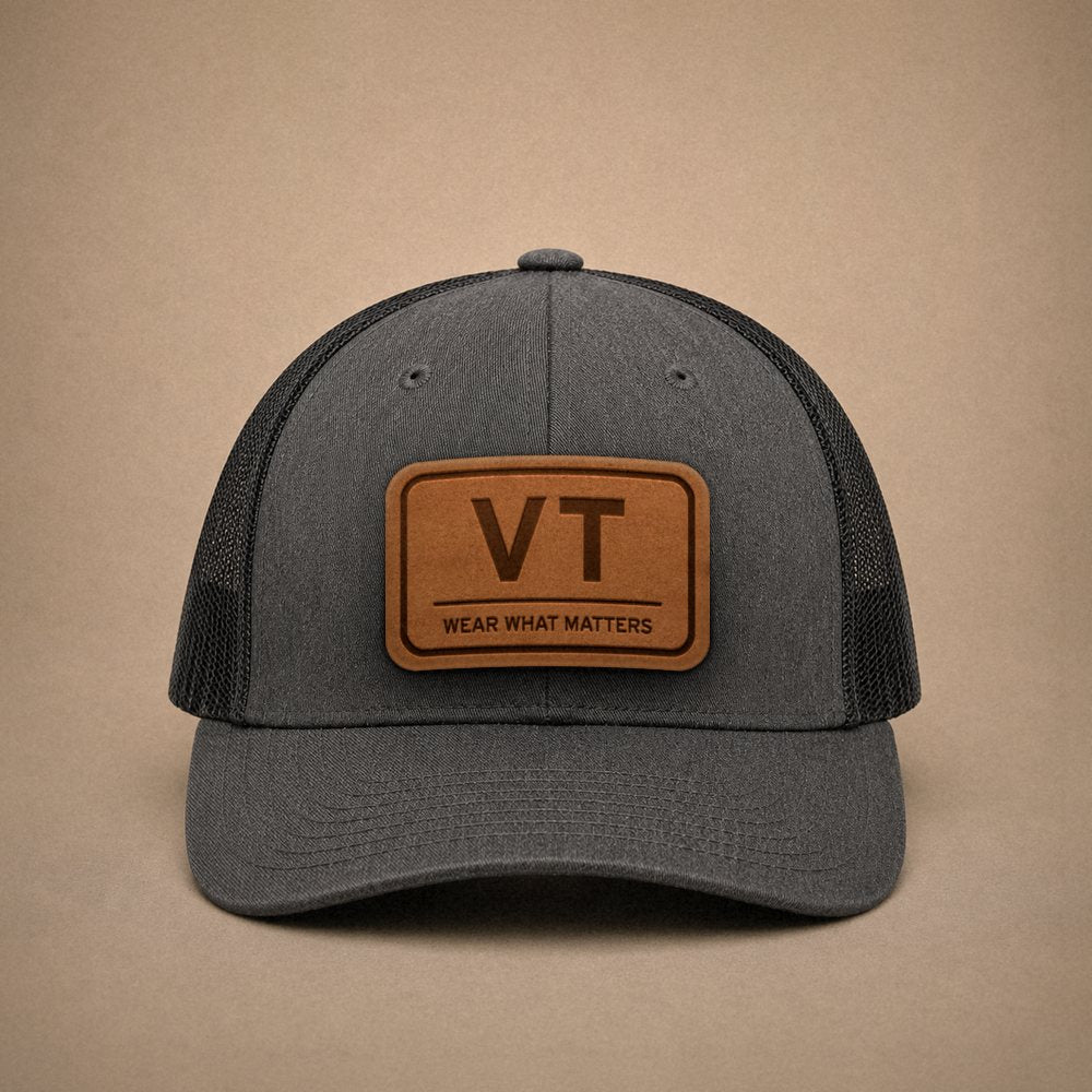 Dark Heather Grey Vermont hats — Vermont VT Leather Patch Trucker Hat
