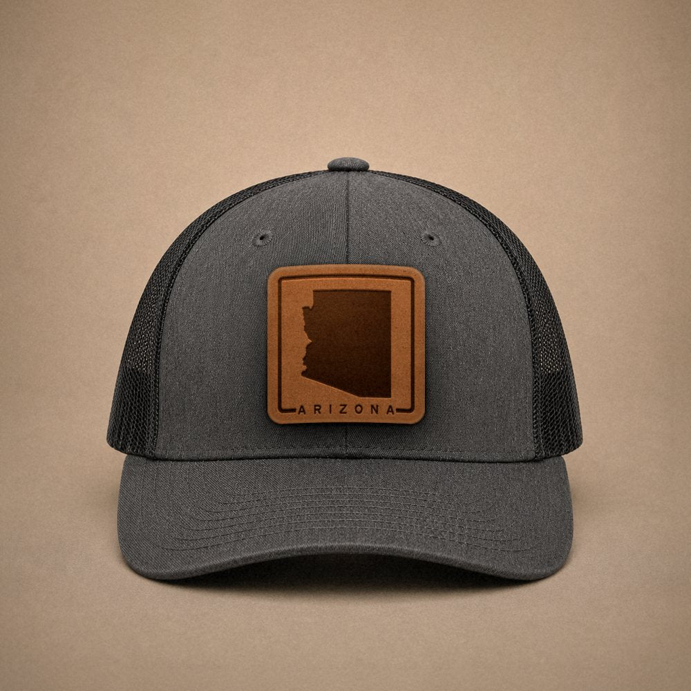 Dark Heather Grey Arizona hats — Arizona Outline Leather Patch Trucker Hat