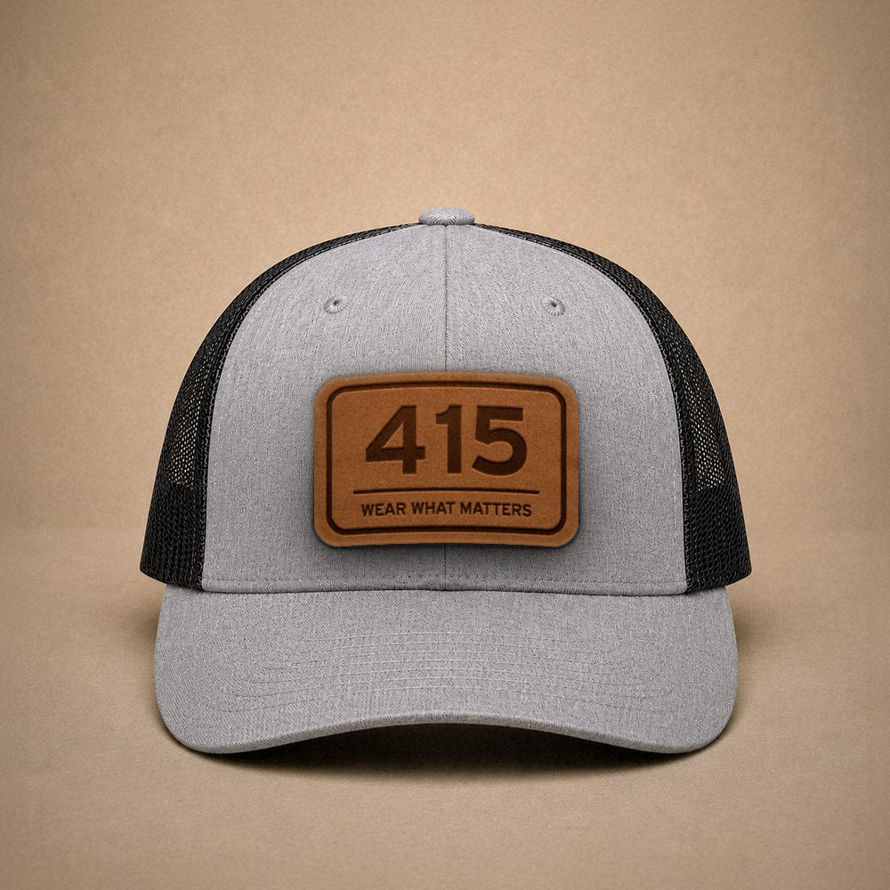 Heather Grey San Francisco hats — San Francisco 415 Leather Patch Trucker Hat