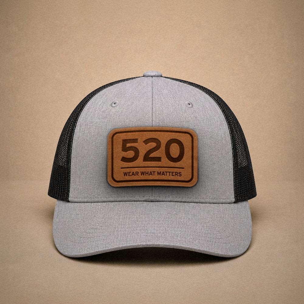 Heather Grey Tucson hats — Tucson 520 Leather Patch Trucker Hat