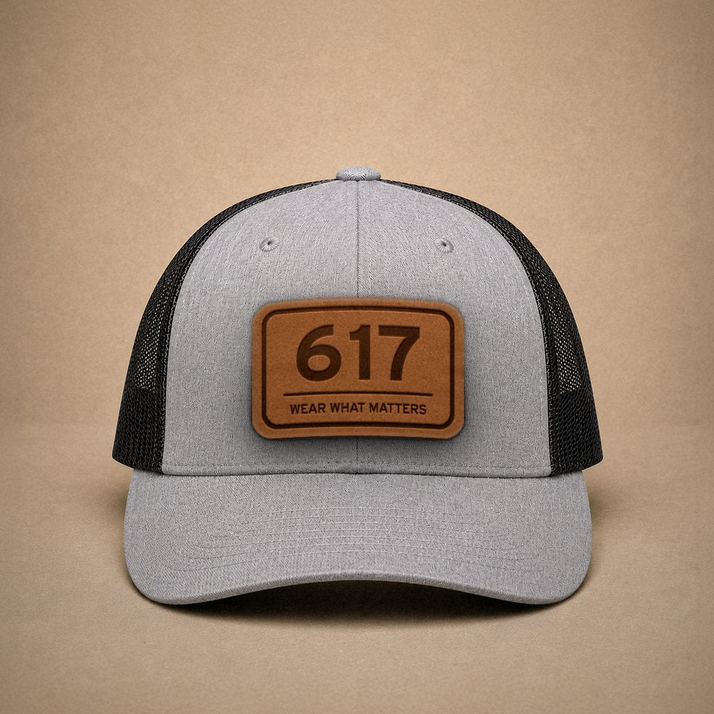 Heather Grey Boston hats — Boston 617 Leather Patch Trucker Hat