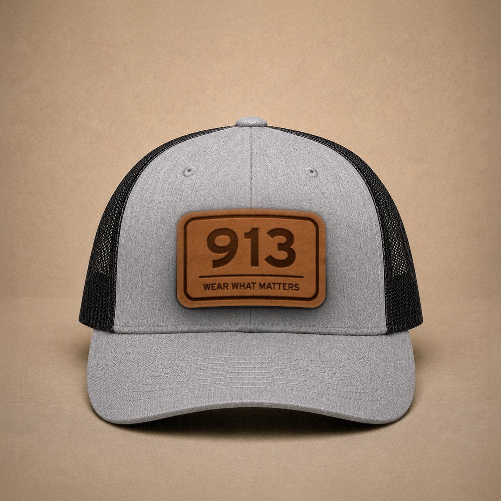 Heather Grey Kansas City hats — Kansas City 913 Leather Patch Trucker Hat