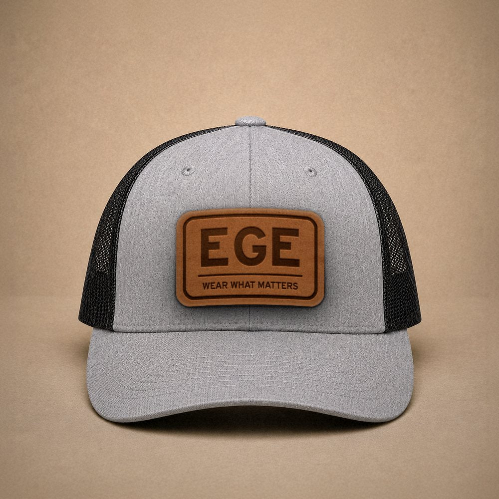 Heather Grey Vail hats — Vail EGE Leather Patch Trucker Hat