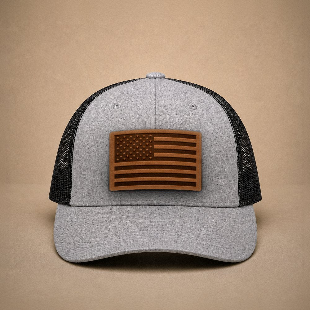 USA Flag Leather Patch Trucker Hat