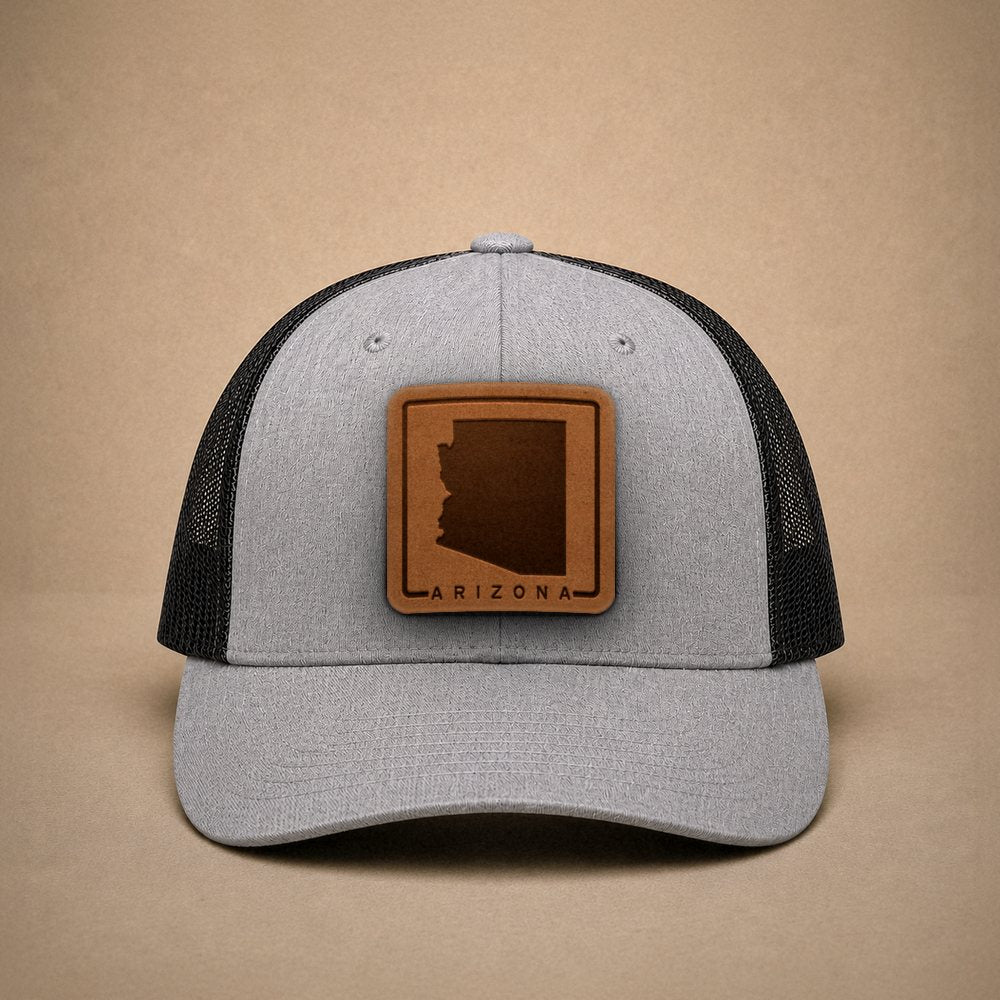 Heather Grey Arizona hats — Arizona Outline Leather Patch Trucker Hat