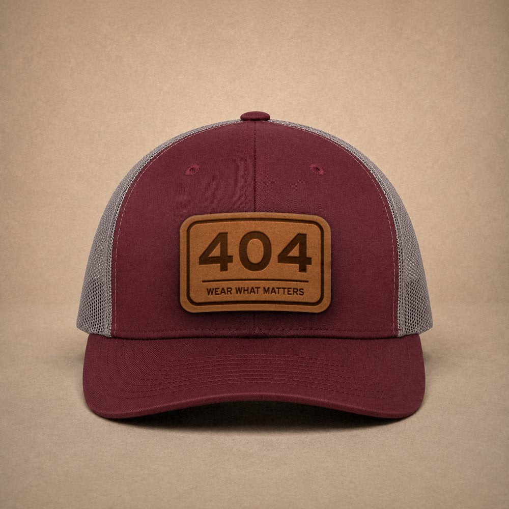 Maroon Atlanta hats — Atlanta 404 Leather Patch Trucker Hat