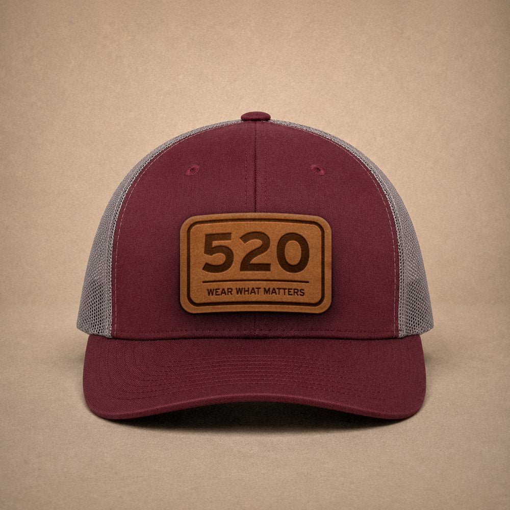 Maroon Tucson hats — Tucson 520 Leather Patch Trucker Hat