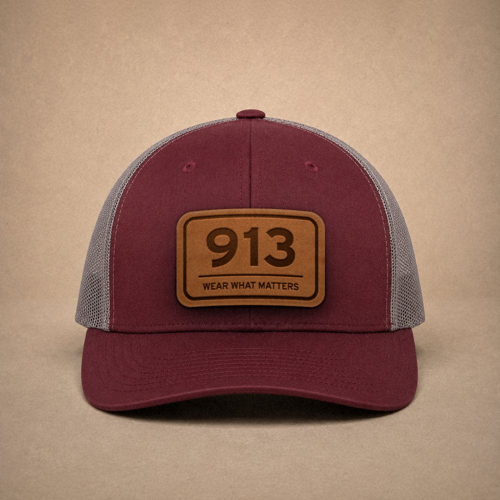 Maroon Kansas City hats — Kansas City 913 Leather Patch Trucker Hat