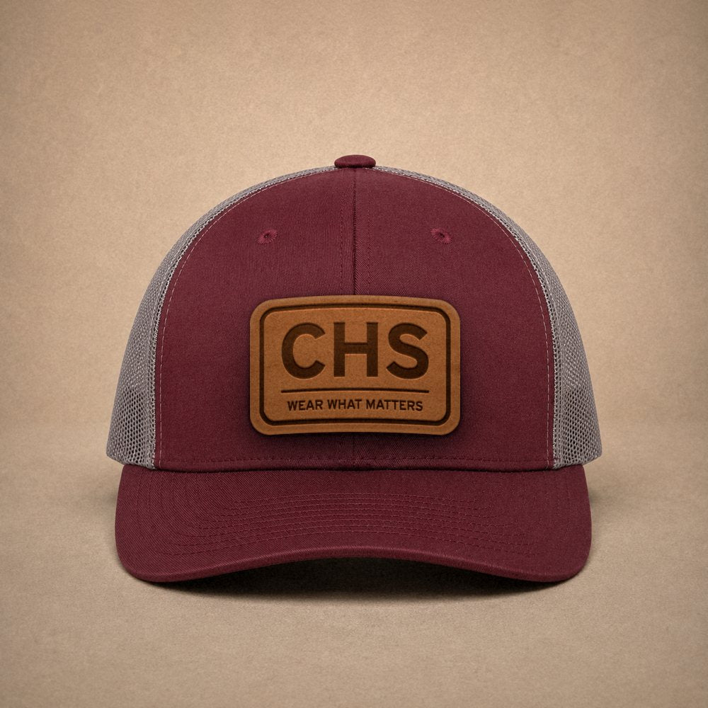 Maroon Charleston hats — Charleston CHS Leather Patch Trucker Hat