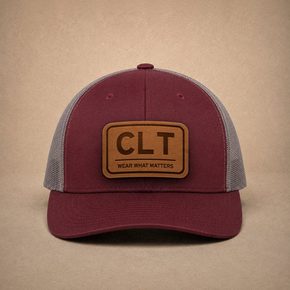 Maroon Charlotte hats — Charlotte CLT Leather Patch Trucker Hat